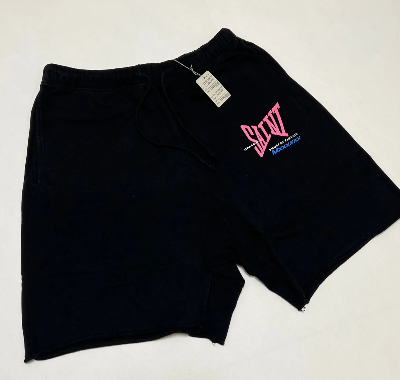 SAINT Mxxxxxx SWEAT SHORTS/RIBON SAINT/BLK pink SAINT LOGO shorts, black S-XL cotton and linen OE yarn fabric, stiff, light, comfortable and breathable, non-locking design, naturally rolled back after water, super handsome version, easy to match, original consistent main mark, wash water mark, little angel anti-counterfeiting mark